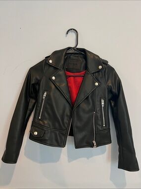Blank NYC Black Faux Leather Biker Jacket with Red Lining